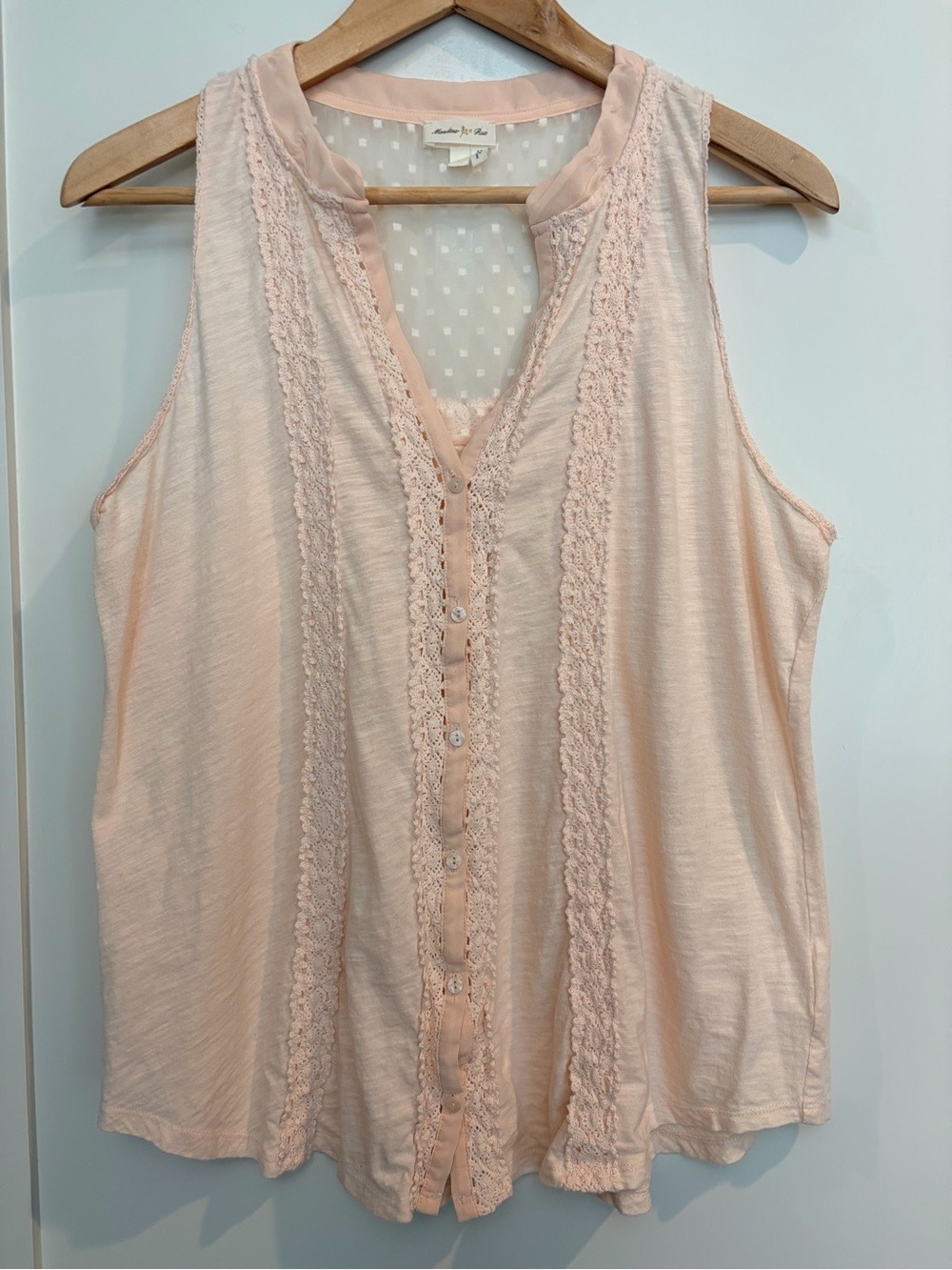 Meadow Rue by Anthropologie Blush Lace Button Front Tank Top | Large